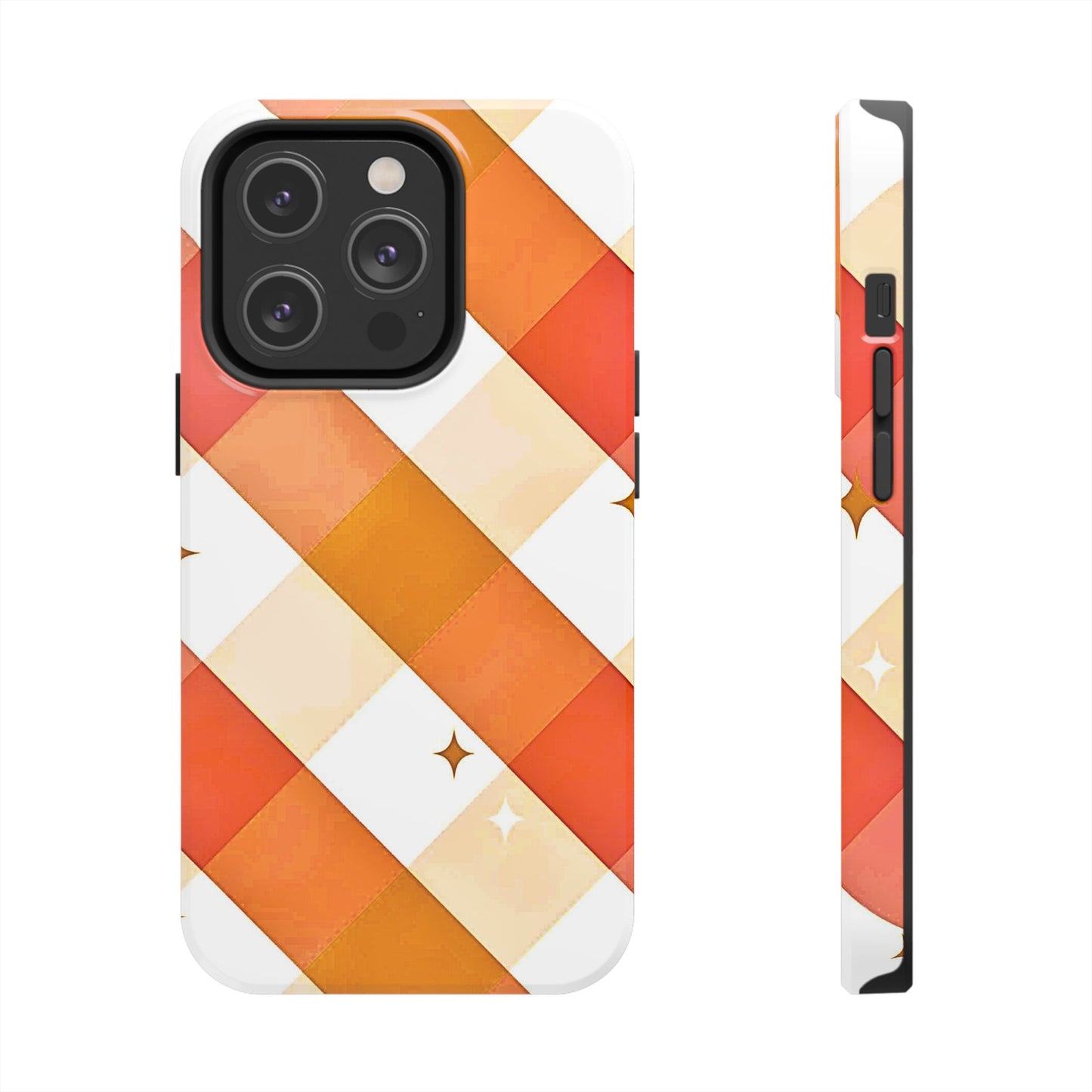 Pastel Orange & Pink Checkered Stars Tough Phone Case | Aesthetic