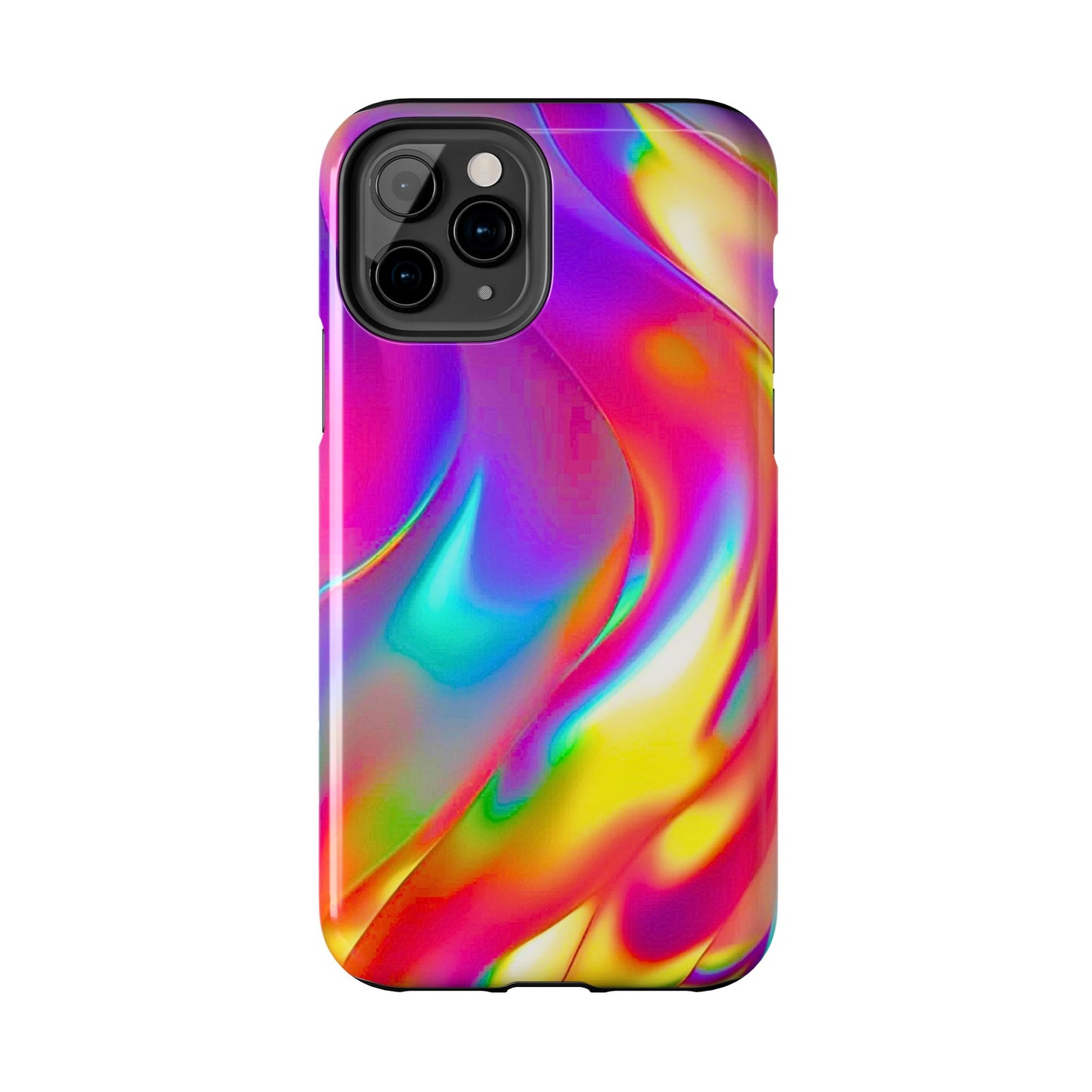 Funda resistente para teléfono con brillo metálico holográfico y estilo abstracto | Estética