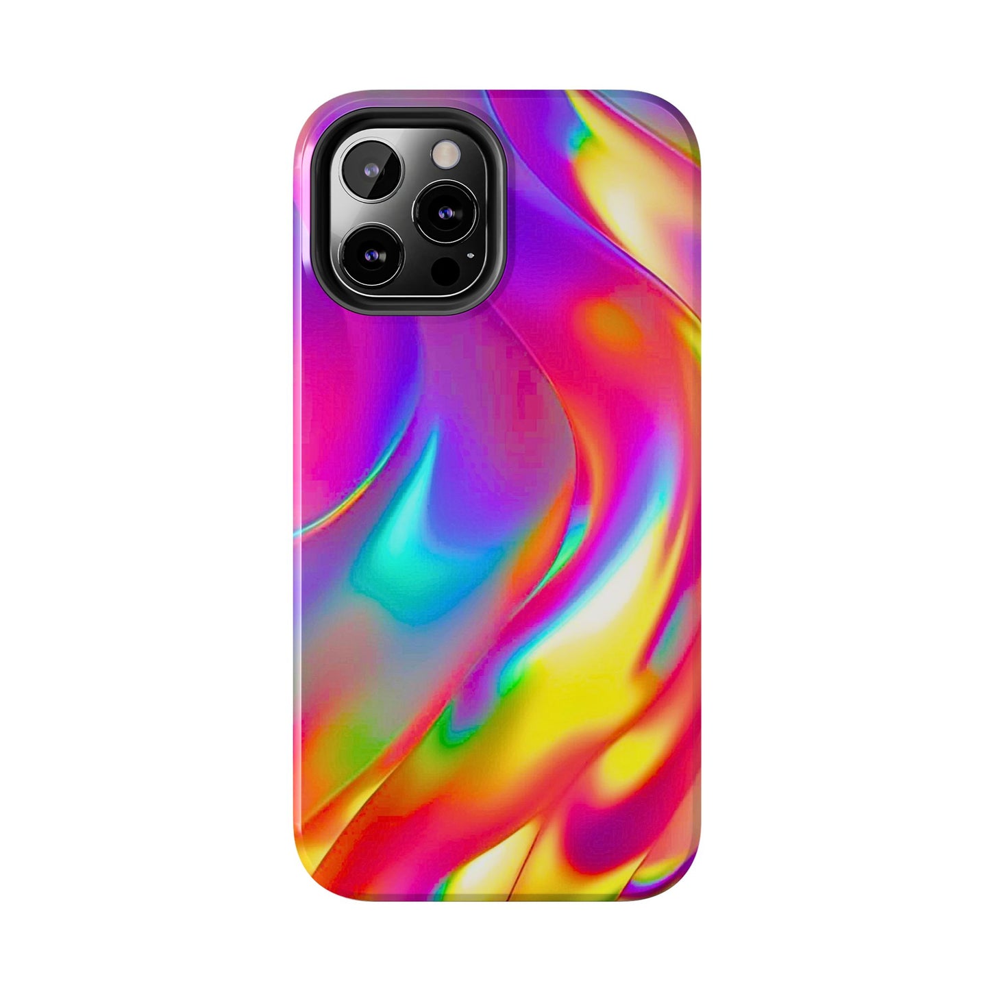 Funda resistente para teléfono con brillo metálico holográfico y estilo abstracto | Estética