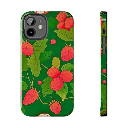 Dark Strawberry Pattern Preppy Tough Phone Case | Aesthetic