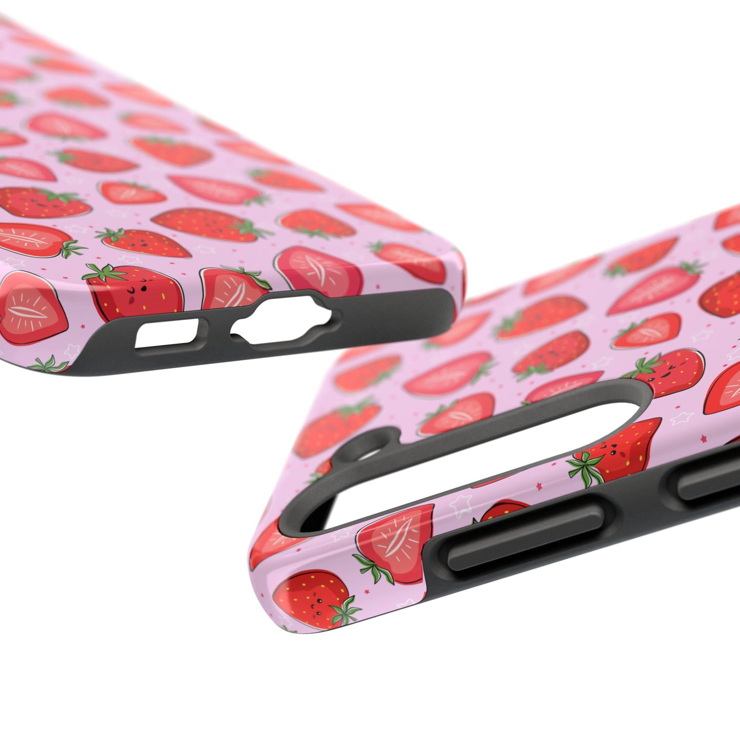 Kawaii Strawberry Cartoon Pattern Pink Aesthetic Tough Phone Case | Food
