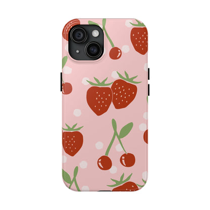 Cute Pink and Red Cherry and Strawberry Tough Phone Case | Food