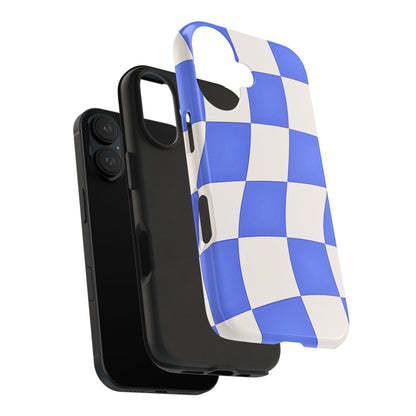 Funda resistente para teléfono con estampado ondulado de cuadros azules | Estética