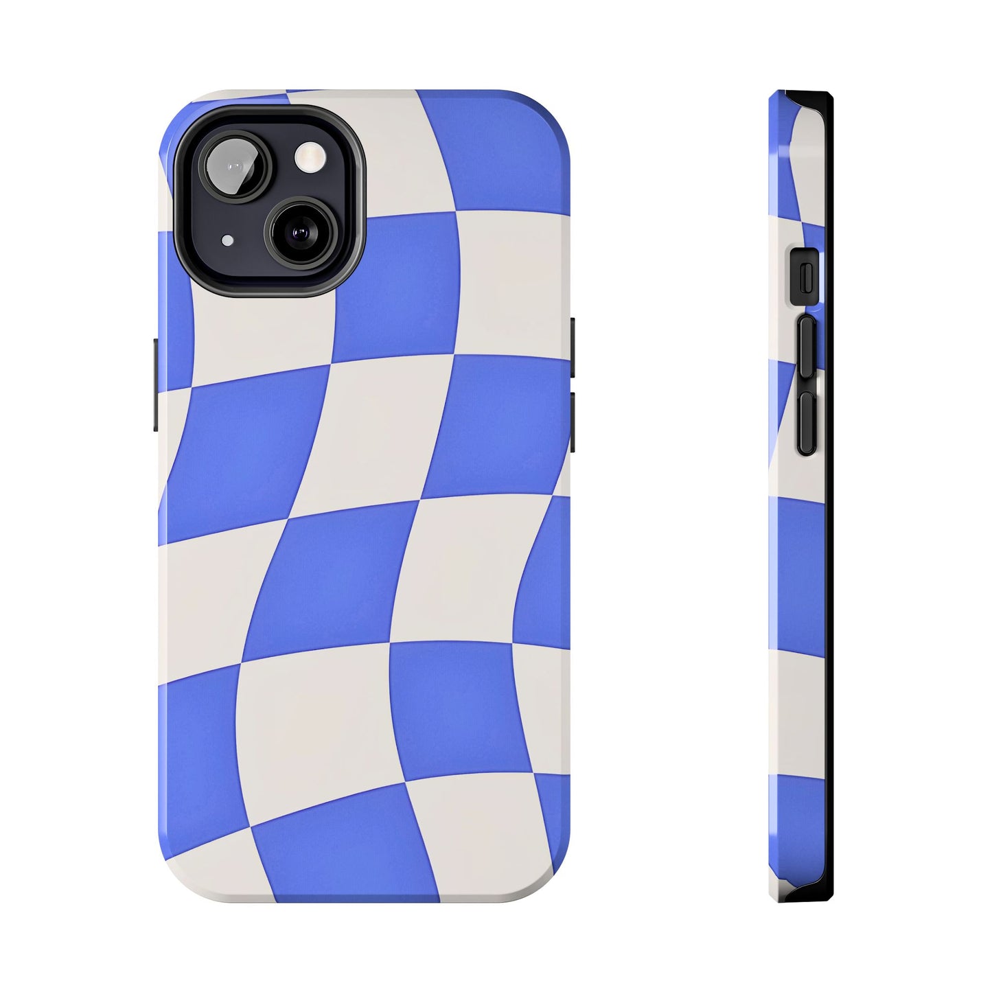 Funda resistente para teléfono con estampado ondulado de cuadros azules | Estética