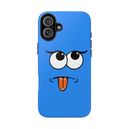 Silly Tongue Out Cartoon Face Blue Background Tough Phone Case | Funny