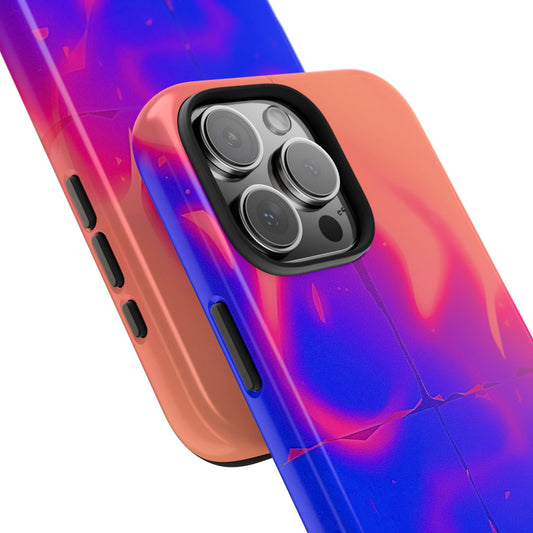 Funda resistente para teléfono con diseño de llamas, degradado abstracto y resplandor del atardecer | Estética