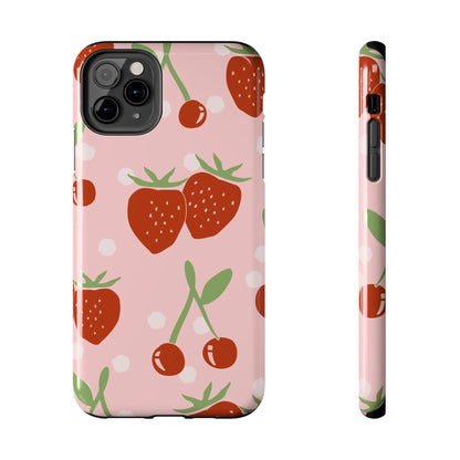 Cute Pink and Red Cherry and Strawberry Tough Phone Case | Food