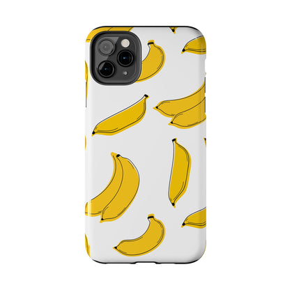 Bold Yellow Banana Pattern Minimal Line Art Tough Phone Case | Food