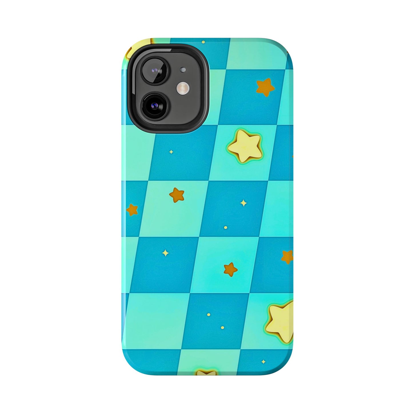 Vibrant Preppy Checkered Blue & Yellow Stars Tough Phone Case | Aesthetic