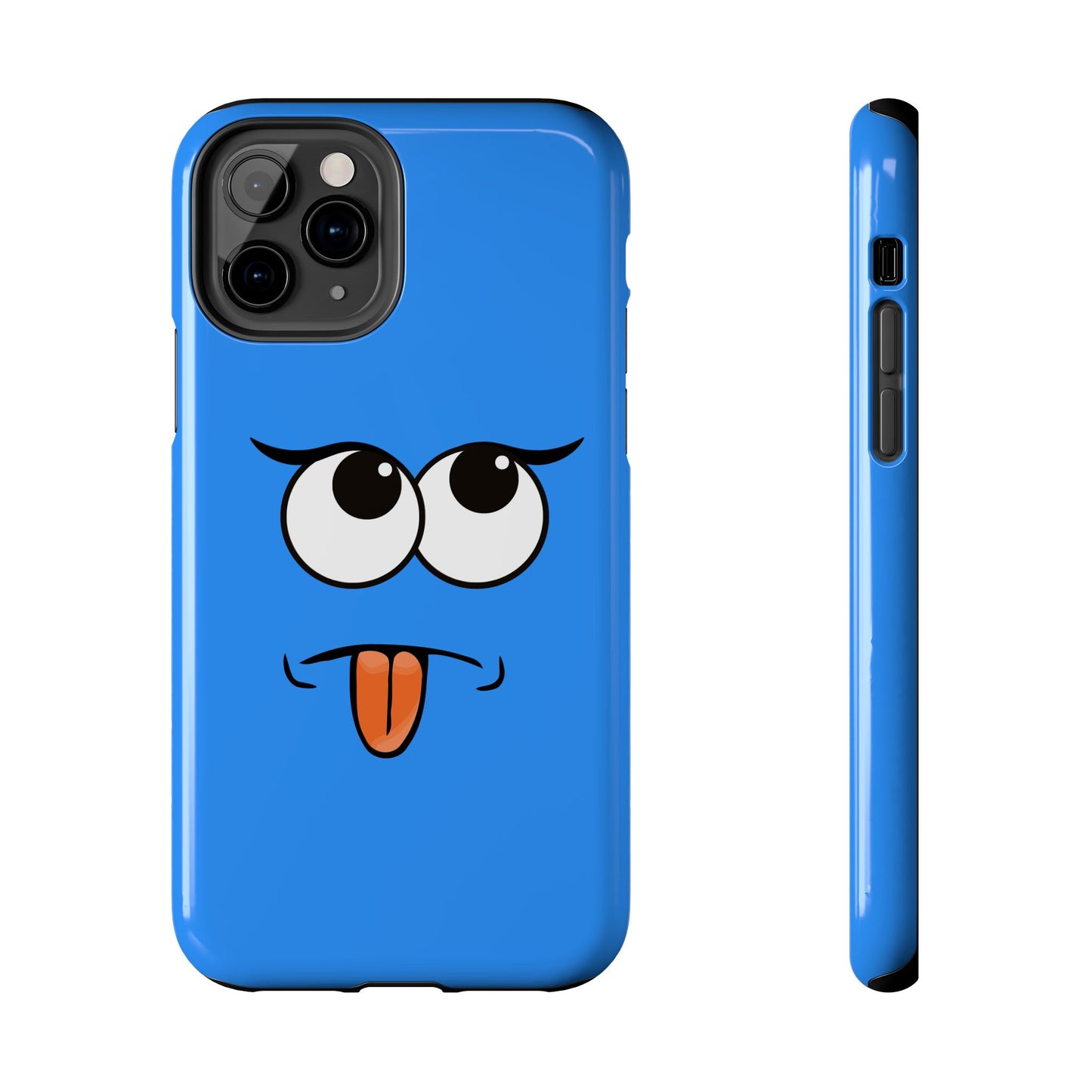Silly Tongue Out Cartoon Face Blue Background Tough Phone Case | Funny