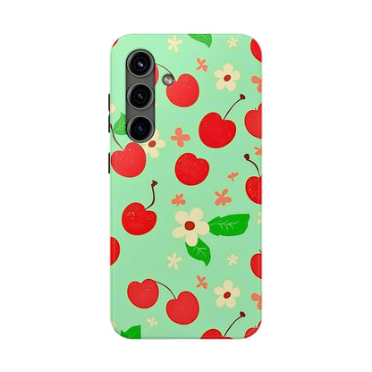 Cute Cherry Flower Pattern Mint Tough Phone Case | Aesthetic