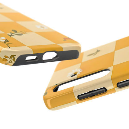 Yellow Checkered Preppy Daisies Tough Phone Case | Aesthetic