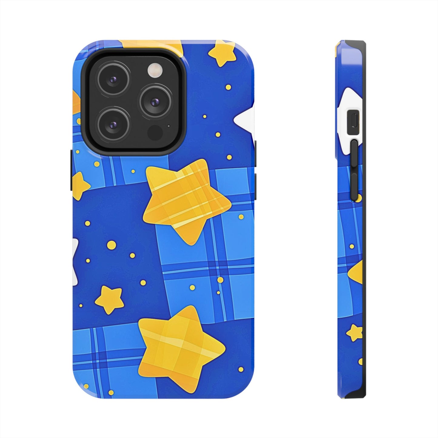 Funda resistente para teléfono con estampado de estrellas y cuadros preppy | Estética