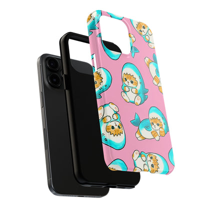 Pink Cute Shark Cats Pattern Tough Phone Case | Animals