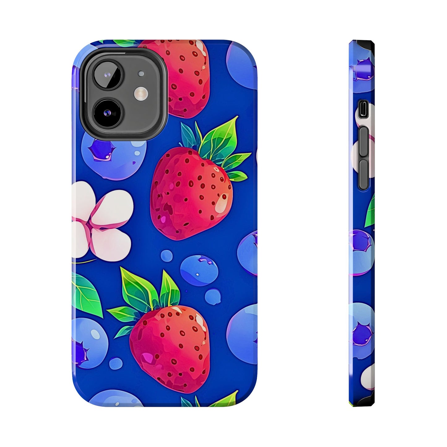 Cute Blueberry Strawberry Fruit Pattern Tough Phone Case | Aesthetic