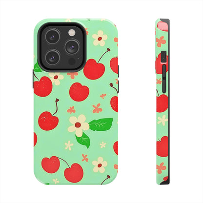 Cute Cherry Flower Pattern Mint Tough Phone Case | Aesthetic