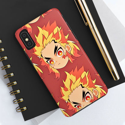 Rengoku Head Pattern Dark Orange Tough Phone Case | Anime - Demon Slayer