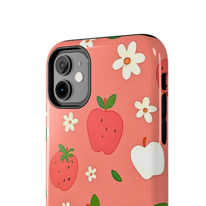 Strawberry Apple Flower Pattern Pink Tough Phone Case | Aesthetic