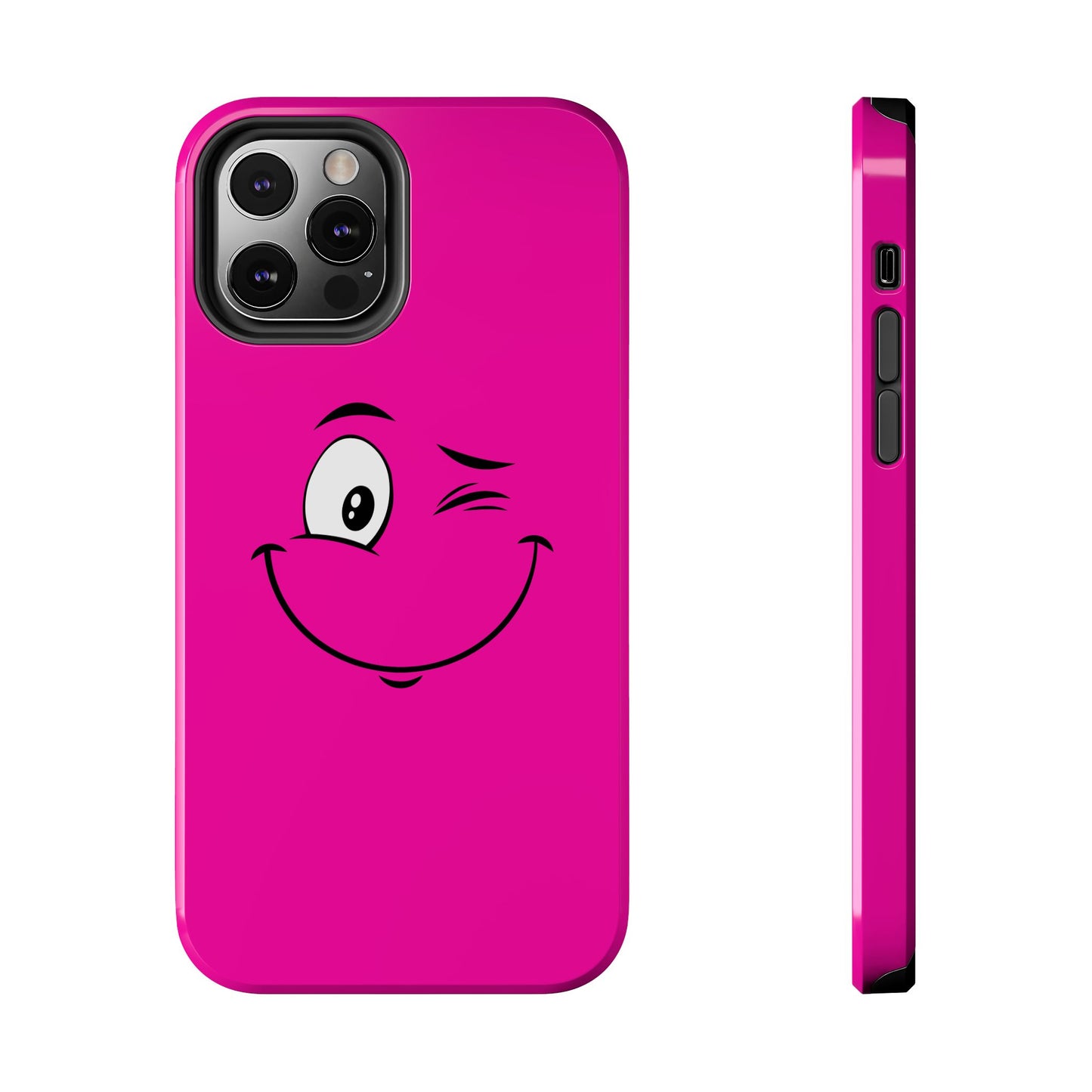 Winking Face Pink Background Cheeky Cartoon Style Tough Phone Case | Funny