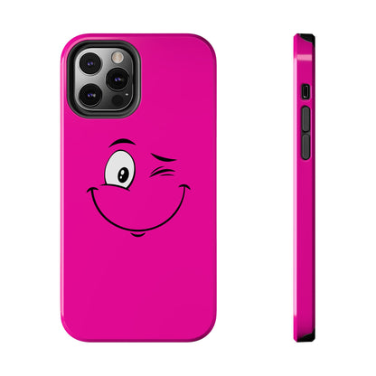 Winking Face Pink Background Cheeky Cartoon Style Tough Phone Case | Funny
