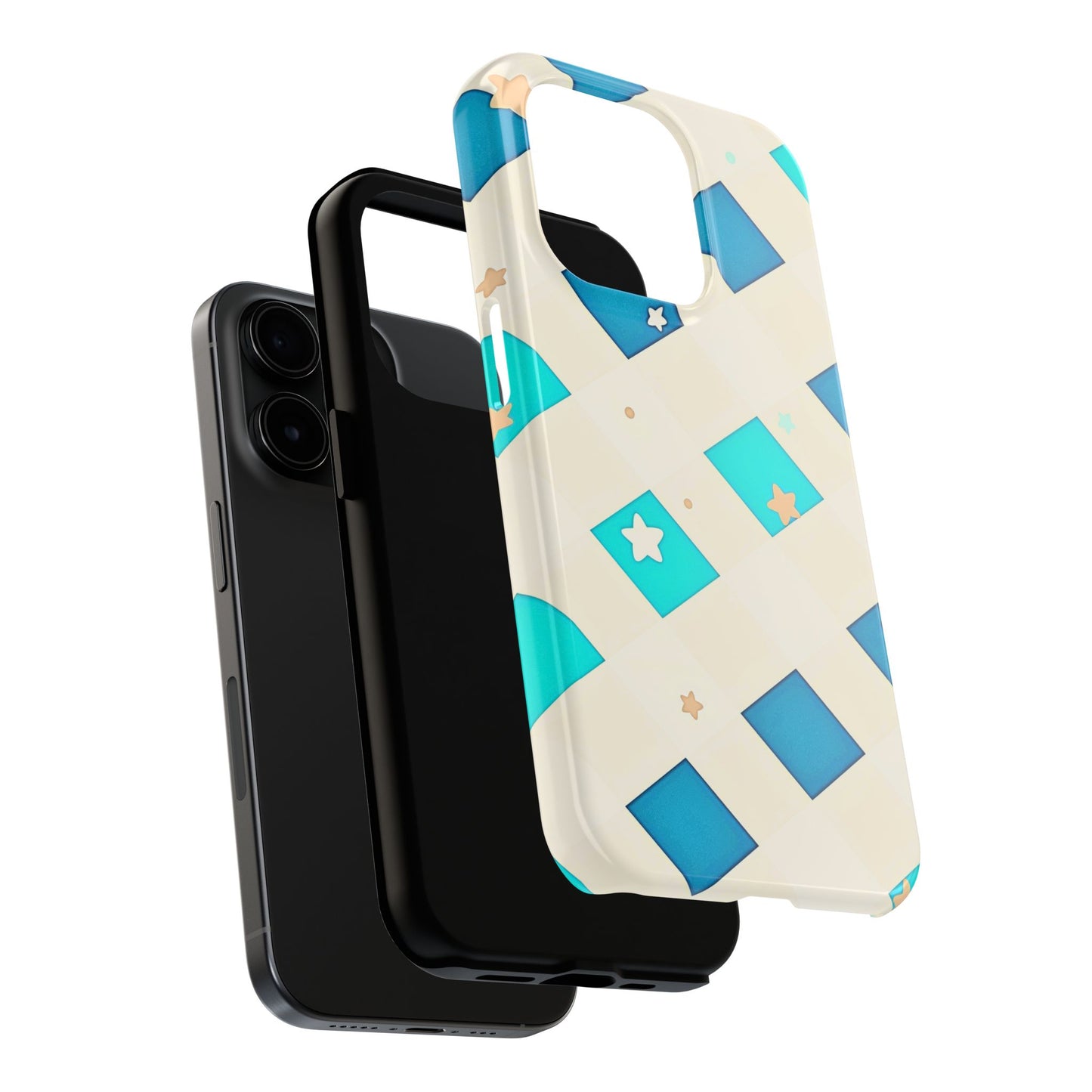 Modern Preppy Checkered Teal Stars Tough Phone Case | Aesthetic