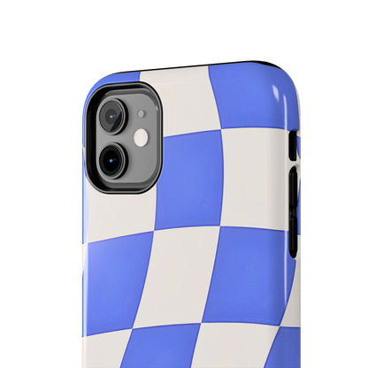 Funda resistente para teléfono con estampado ondulado de cuadros azules | Estética