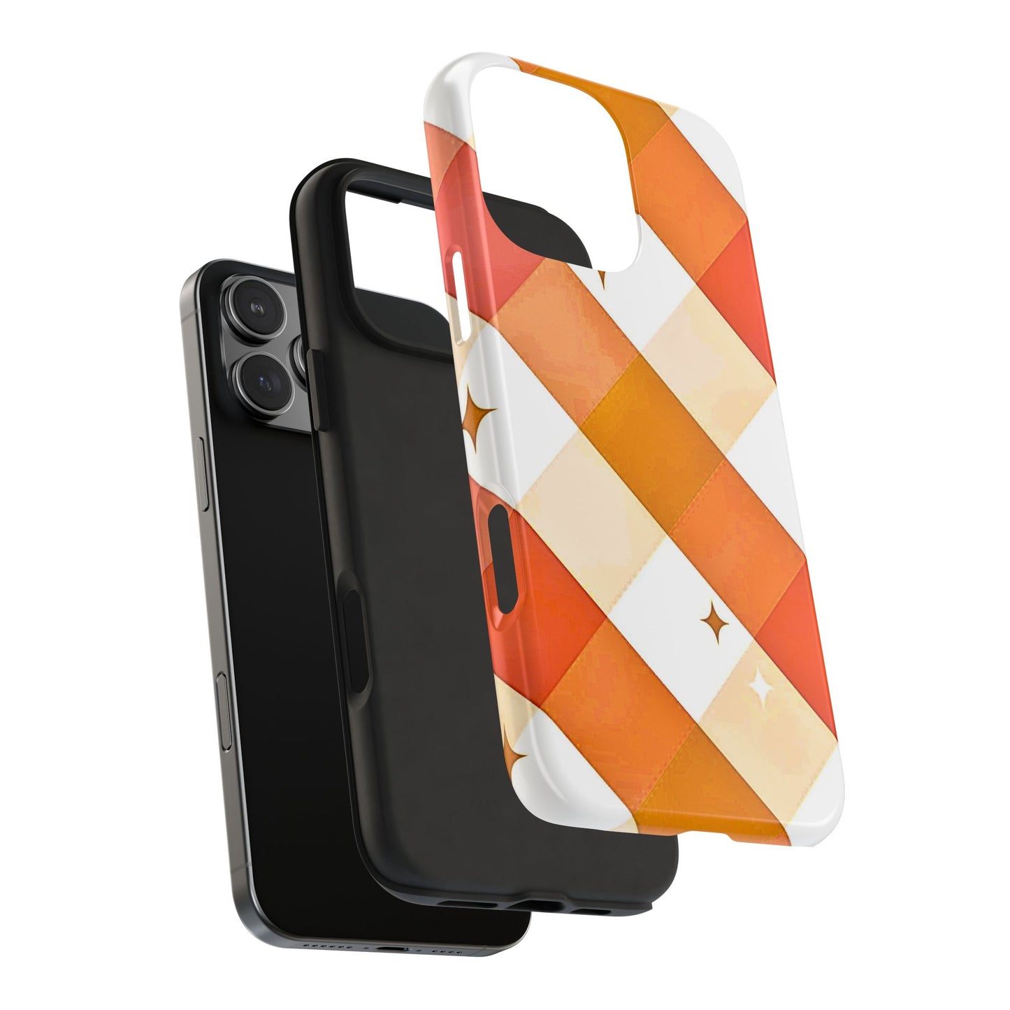 Pastel Orange & Pink Checkered Stars Tough Phone Case | Aesthetic