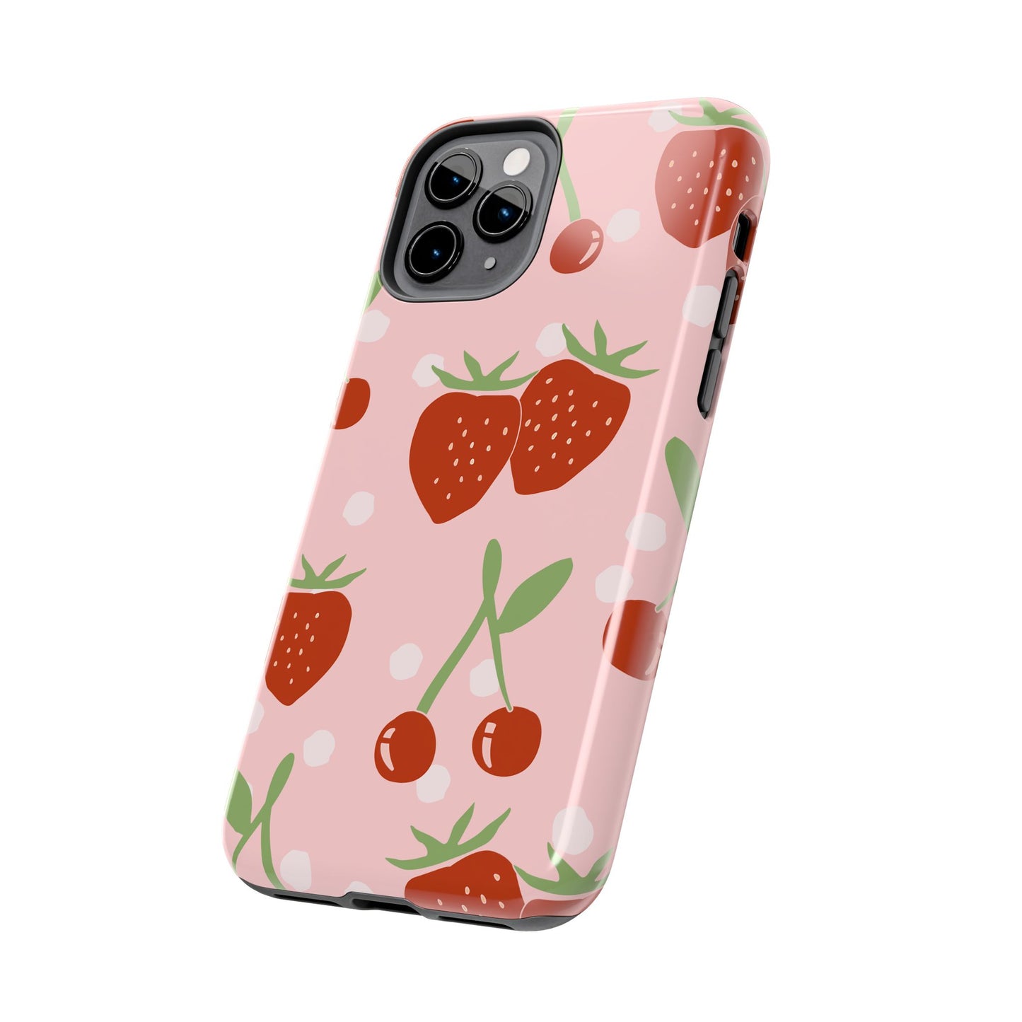 Cute Pink and Red Cherry and Strawberry Tough Phone Case | Food