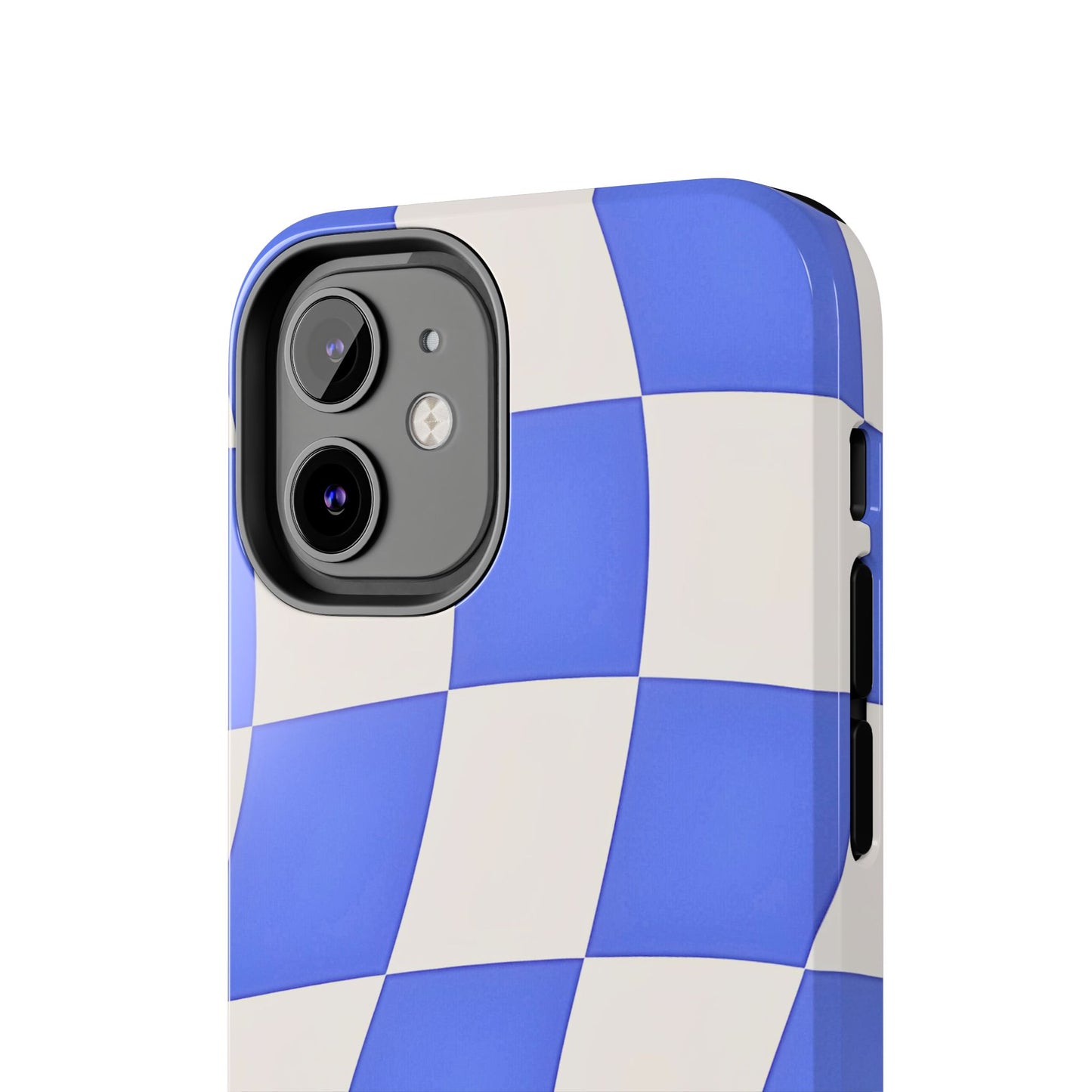 Funda resistente para teléfono con estampado ondulado de cuadros azules | Estética