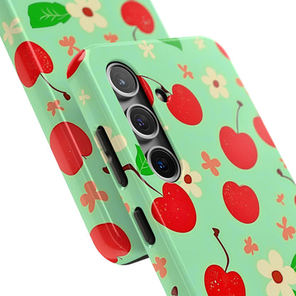 Cute Cherry Flower Pattern Mint Tough Phone Case | Aesthetic