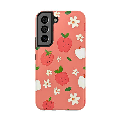 Strawberry Apple Flower Pattern Pink Tough Phone Case | Aesthetic