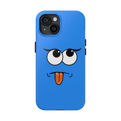 Silly Tongue Out Cartoon Face Blue Background Tough Phone Case | Funny