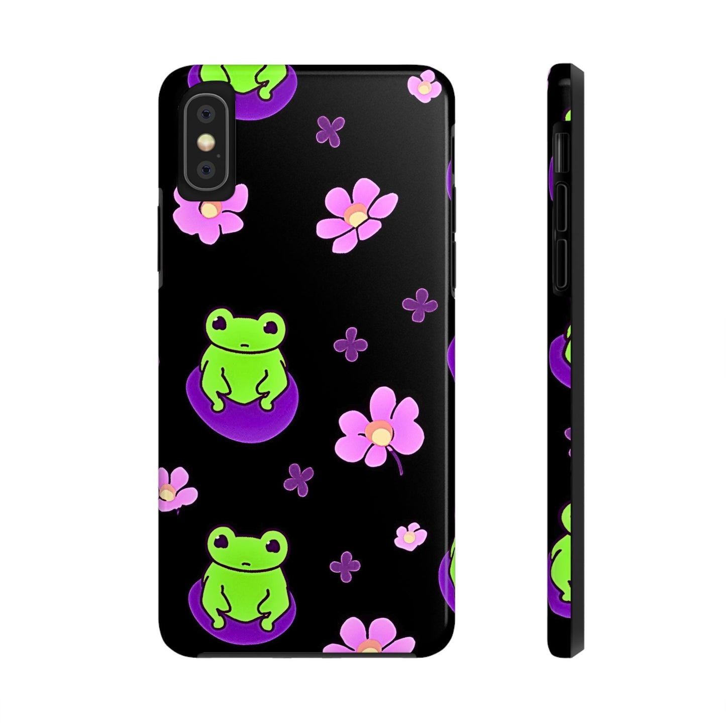Cute Frog & Pink Flowers Pattern Style Tough Phone Case | Animals