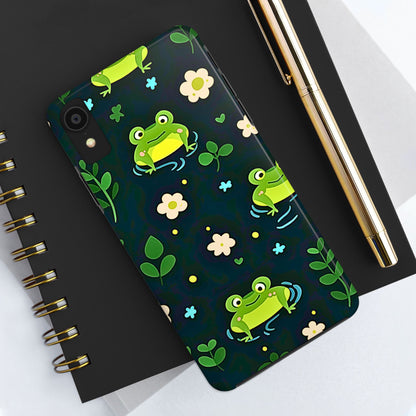Kawaii Froggy Pattern Black Tough Phone Case | Animals