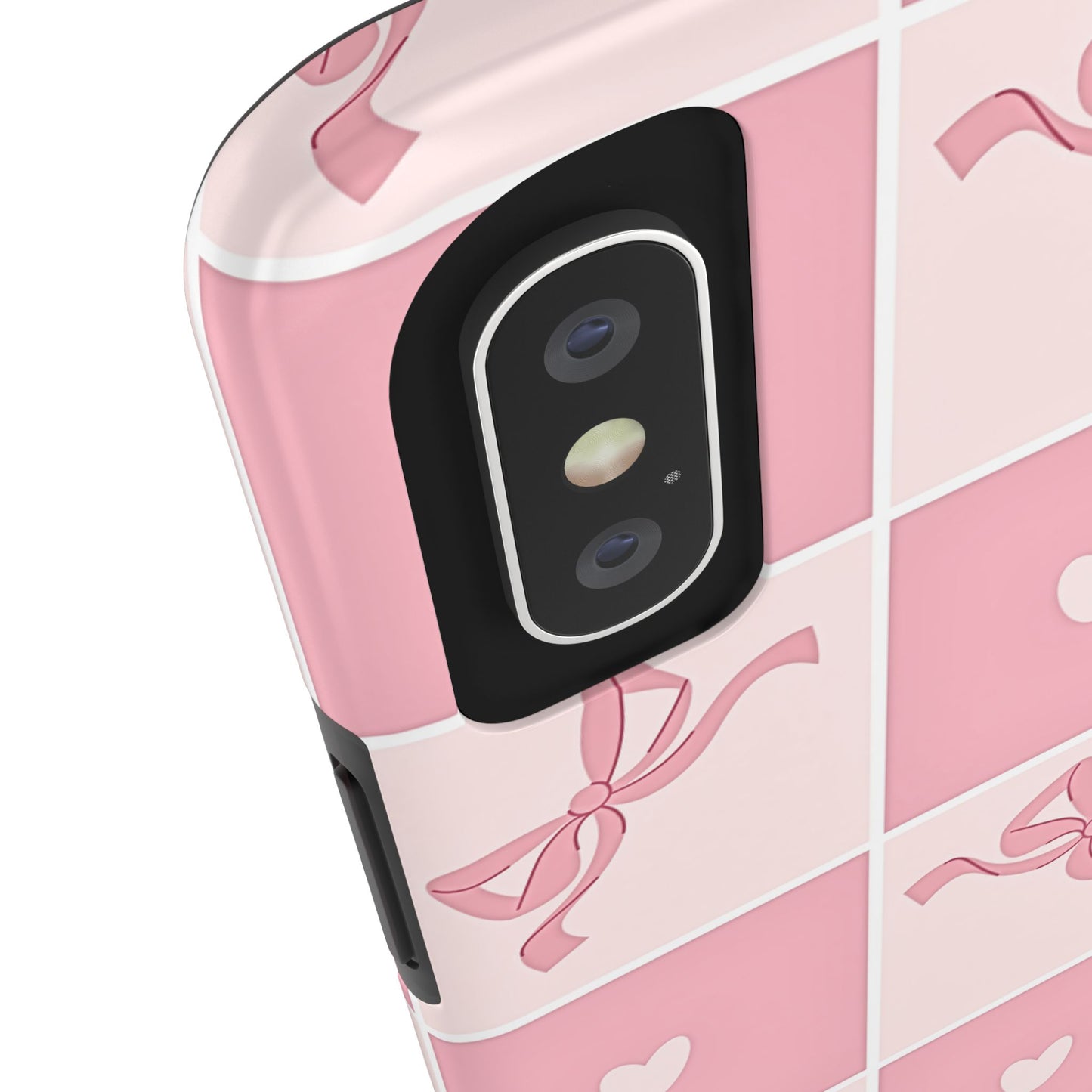 Girly Pink Bow and Heart Grid Pastel Tough Phone Case | Aesthetic
