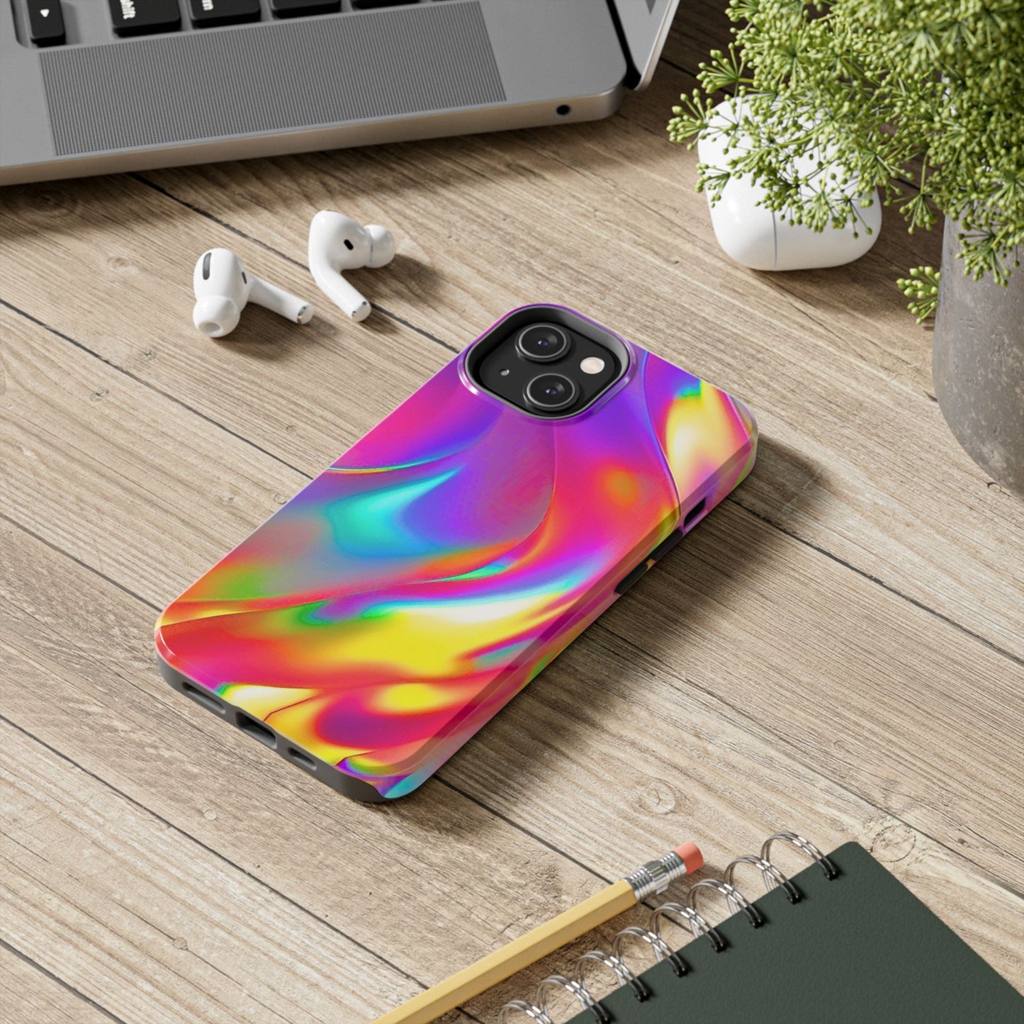 Funda resistente para teléfono con brillo metálico holográfico y estilo abstracto | Estética