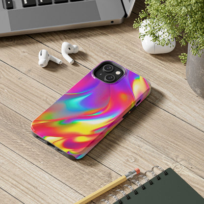 Funda resistente para teléfono con brillo metálico holográfico y estilo abstracto | Estética
