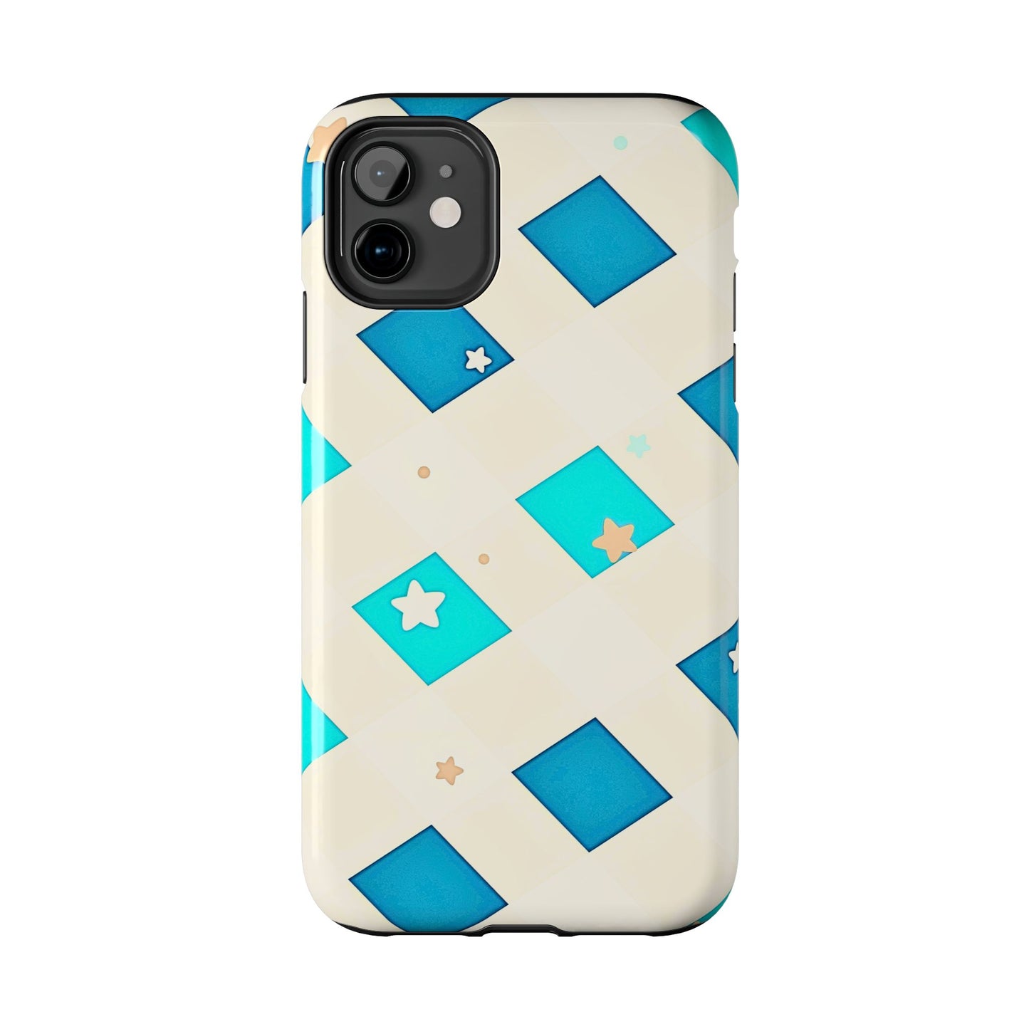 Modern Preppy Checkered Teal Stars Tough Phone Case | Aesthetic