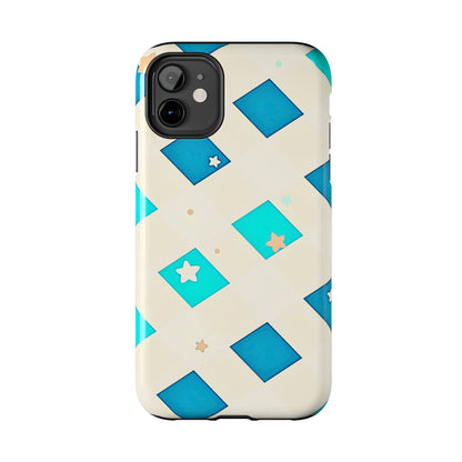 Modern Preppy Checkered Teal Stars Tough Phone Case | Aesthetic