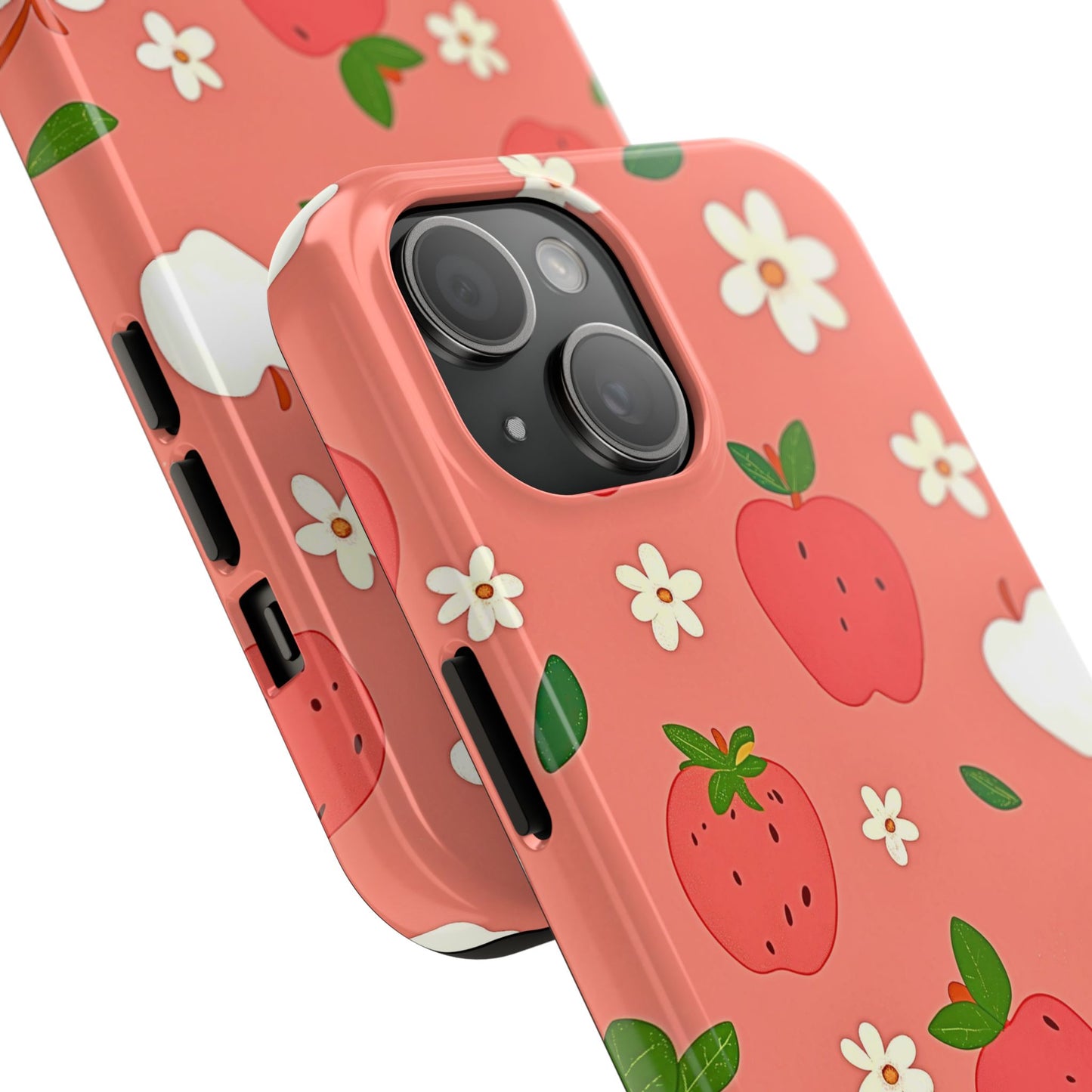 Strawberry Apple Flower Pattern Pink Tough Phone Case | Aesthetic