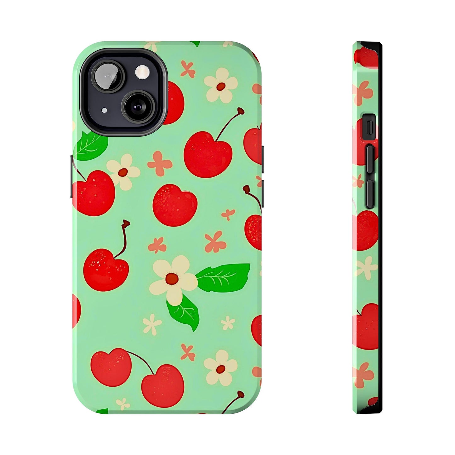 Cute Cherry Flower Pattern Mint Tough Phone Case | Aesthetic