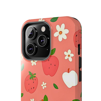 Strawberry Apple Flower Pattern Pink Tough Phone Case | Aesthetic