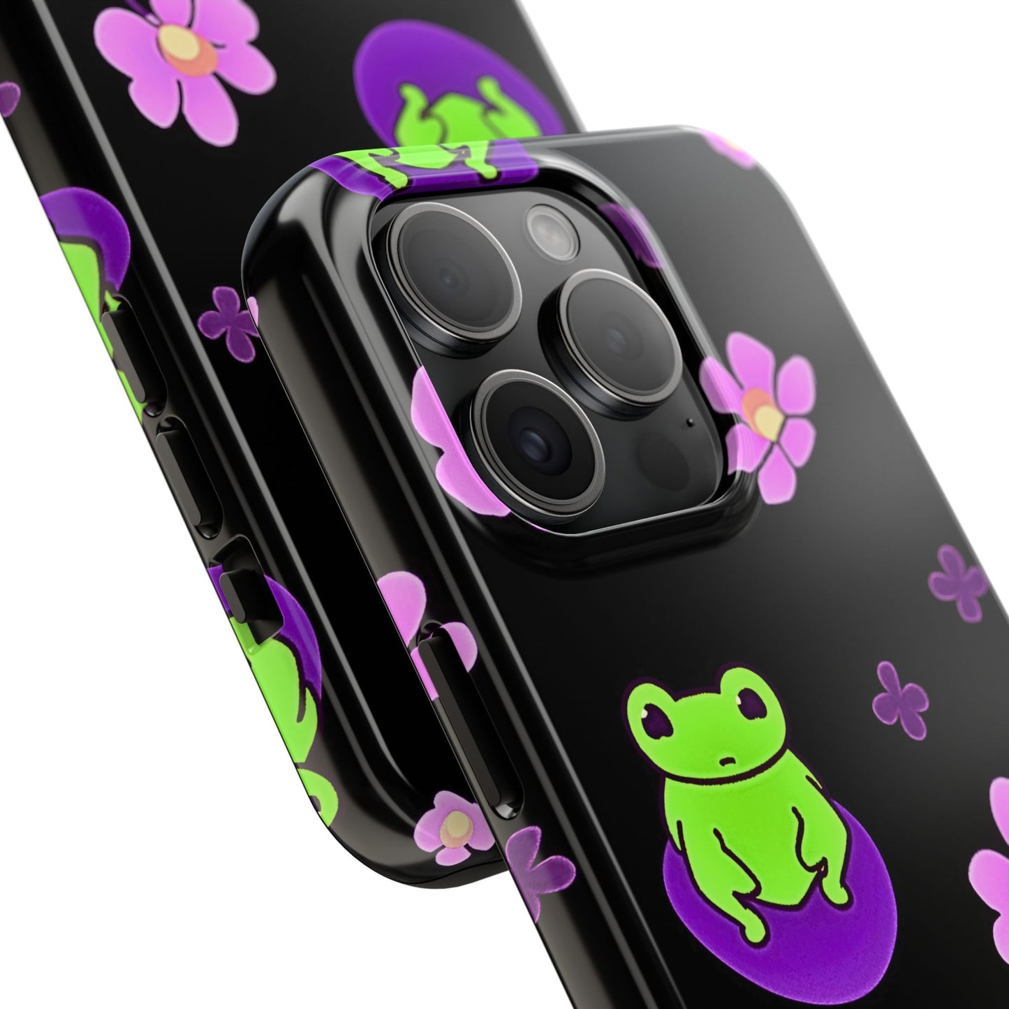Cute Frog & Pink Flowers Pattern Style Tough Phone Case | Animals