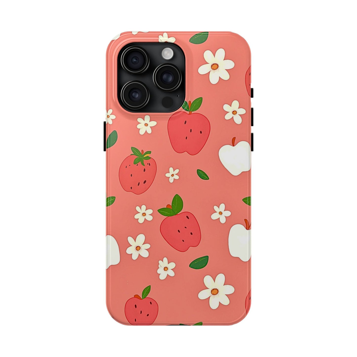 Strawberry Apple Flower Pattern Pink Tough Phone Case | Aesthetic