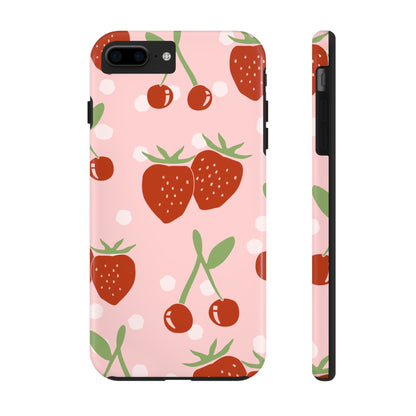 Cute Pink and Red Cherry and Strawberry Tough Phone Case | Food