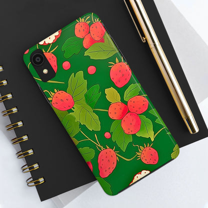 Dark Strawberry Pattern Preppy Tough Phone Case | Aesthetic