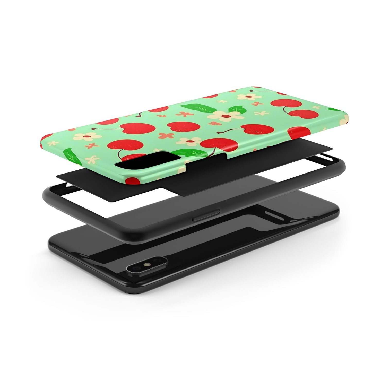 Cute Cherry Flower Pattern Mint Tough Phone Case | Aesthetic