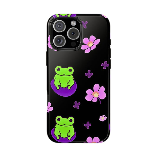 Cute Frog & Pink Flowers Pattern Style Tough Phone Case | Animals