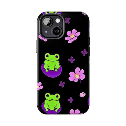 Cute Frog & Pink Flowers Pattern Style Tough Phone Case | Animals