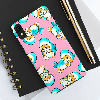 Pink Cute Shark Cats Pattern Tough Phone Case | Animals